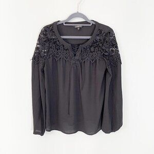 Express black lace detail long sleeve lightweight flowy blouse top shirt - Small